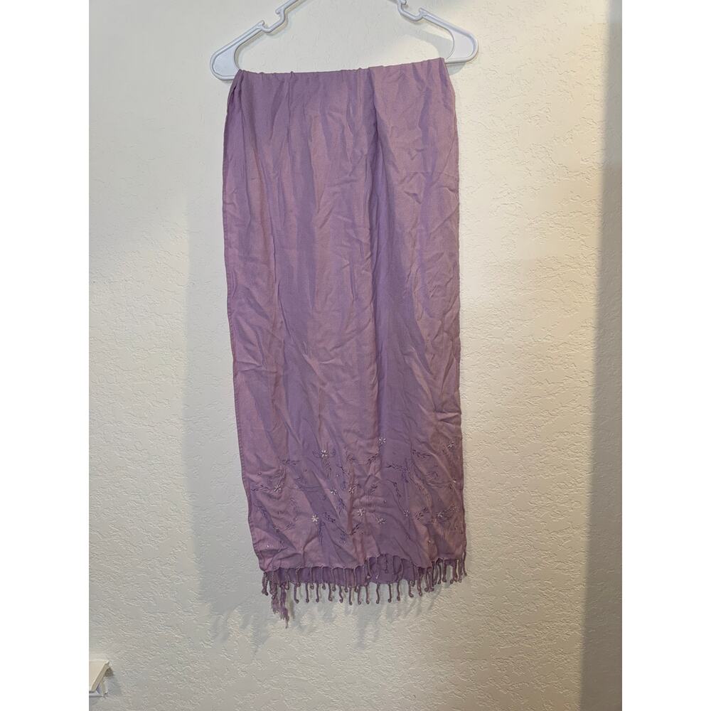 ❤️🔥Crazy Horse Lavender Embroidered Pashmina Wrap Scarf w/ Fringe - Picture 3 of 4